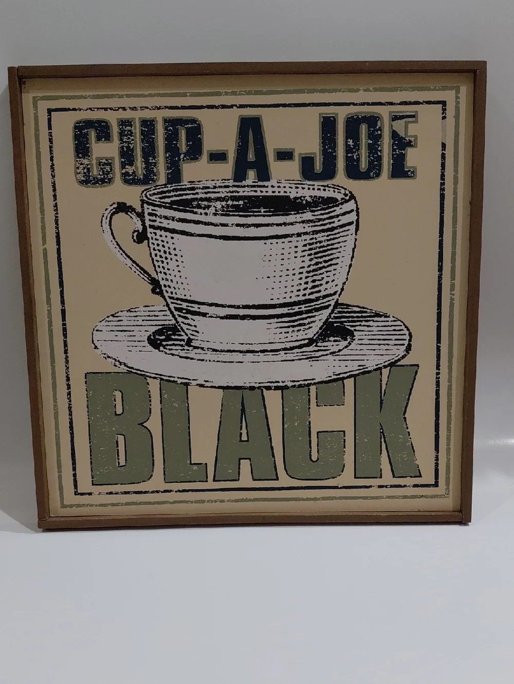Clover Valley Used serigraph printing Retro Coffee Wood Picture In Navy & Cream